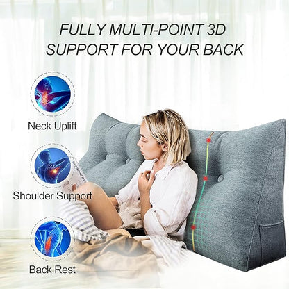 homecozy Wedge Headboard Pillow Dorm Room Reading Pillow Back Support for Sitting Up in Bed Bolster Lumbar Cushion Body Positioning Bedrest Gifts for Mom Cotton Linen 59in Gray Queen