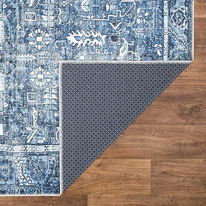 Bloom Rugs Washable Non-Slip 10x14 Rug - Blue Traditional Oriental Area Rug for Living Room, Bedroom, Dining Room, and Kitchen - Exact Size: 10' x 14'