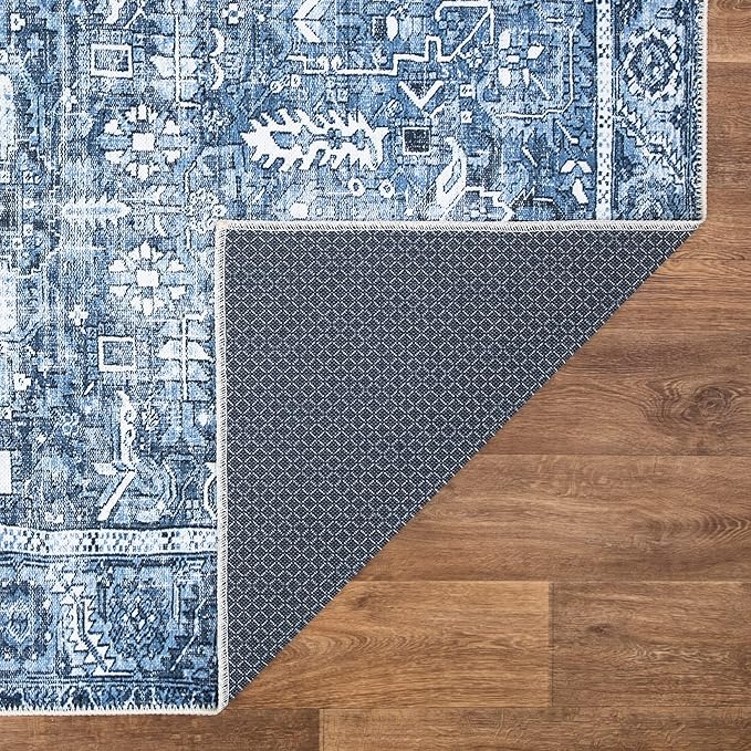 Bloom Rugs Washable Non-Slip 10 ft Runner - Blue Traditional Runner for Entryway, Hallway, Bathroom, and Kitchen - Exact Size: 2.5' x 10'
