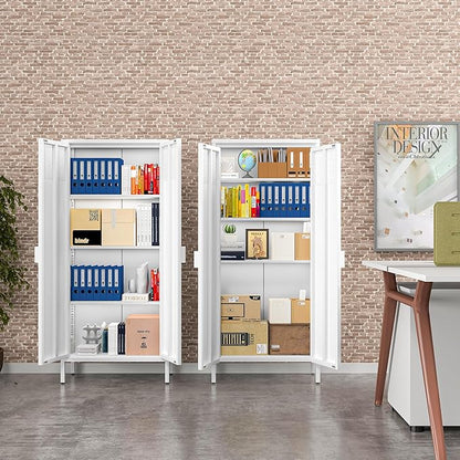 COFaR 4 Tier Black Metal Storage Cabinet, Free Standing with 2 Doors, 3 Adjustable Shelves and Legs, Cupboard Metal Cabinet for Living Room, Kitchen, Dining Room, Office