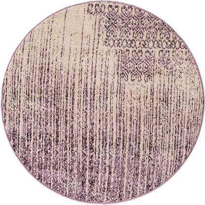 Unique Loom Del Mar Collection Area Rug - Jennifer (4' 1" Round, Purple/ Ivory)