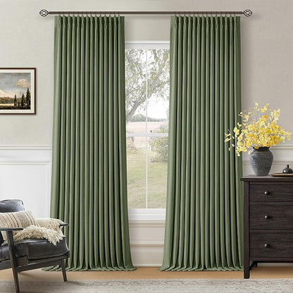 100 Inch Blackout Pinch Pleat Curtains 2 Panels Set for Living Room Bedroom Farmhouse Farmhouse Pinch Pleated Back Tab Thermal Insulated 100% Black Out Window Curtain Olive Green 100 Inch Length