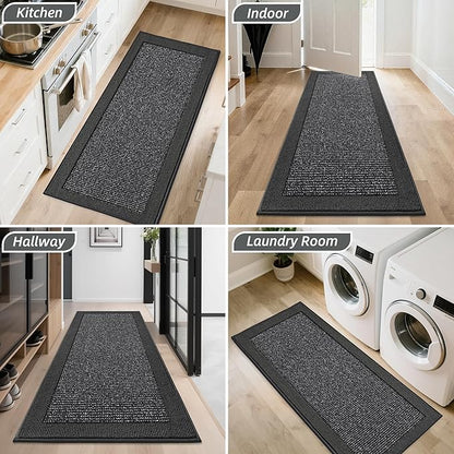 BEQHAUSE Indoor Door Mat 24" x 60", Dirt Trapper Door Mats Non-Slip Entryway Rugs Washable, Resist Dirt Absorbent Welcome Mat, Low Profile Floor Mats for Front Back Door and Entryway, Charcoal