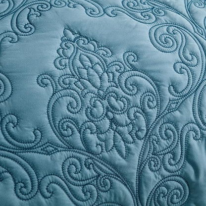 CHIXIN Bedspread Coverlet Set Queen Size - Lightweight Bedding Cover - Beautiful Stitching - 5 Piece Reversible Bedspread - Luxury Damask Paisley Pattern (Queen, Lagoon)