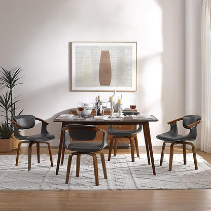 Art Leon Swivel Dining Chairs, Set of 2, Mid Century Modern Faux Leather Kitchen Dining Room Chair with Arms, Desk Chairs No Wheels, Gray