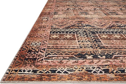 Loloi Layla Collection LAY-14 Mocha/Blush 5'-0" x 7'-6" .13" Thick Area Rug, Soft, Durable, Vintage Inspired, Distressed, Low Pile, Non-Shedding, Easy Clean, Printed, Living Room Rug