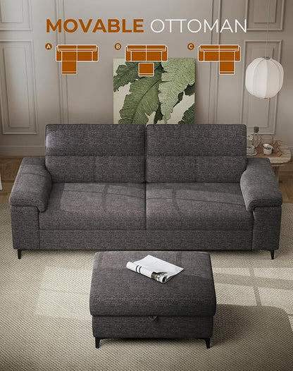 88.97" L Shaped Sectional Couches for Living Room, Deep Seat Sofa with Storage Ottoman & 8”Cushion, Comfy 2-Seater Chenille Loveseat, Convertible Armrest, Removable Cover for Small Space(Dark Gray)