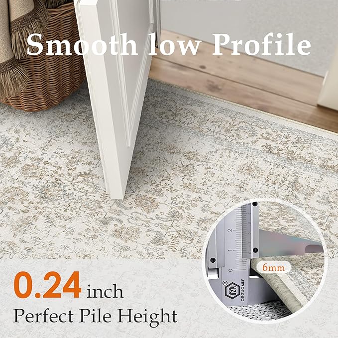 Taupe Entryway Area Rug 2x3 Door Mat Machine Washable Kitchen Vintage Distressed Non Slip Carpet Indoor Retro Floral Accent Throw Small Rug for Bathroom Office Bedroom Dining Living Room