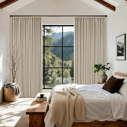 70 Inch Extra Wide 100% Blackout Curtain 84 Inches Long for Living Room Pinch Pleated Thick Linen Oatmeal Beige Thermal Drapes Back Tab Room Darkening Black Out for Bedroom Large Window 70x84 1 Panel