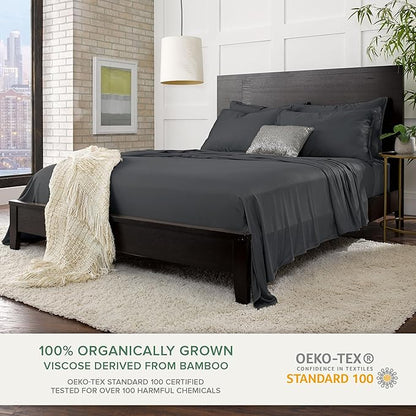 Pure Bamboo Twin Sheets, Genuine 100% Organic Viscose Derived from Bamboo Bed Sheet Set, Luxuriously Soft & Cooling, Double Stitching, 2 Year Quality Promise (Twin, Charcoal)
