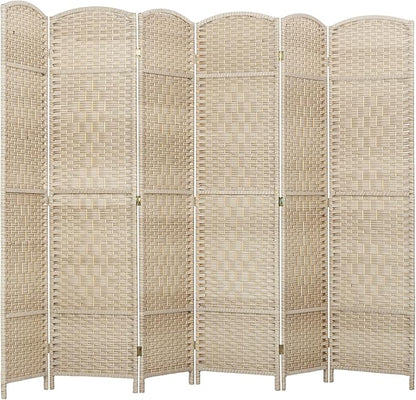 HOMCOM 6 Panel Room Divider, 6' Tall Folding Privacy Screen, Hand-Woven Freestanding Wall Partition for Home Office, Bedroom, Washed Oak