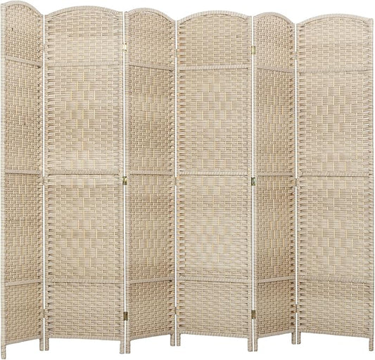 HOMCOM 6 Panel Room Divider, 6' Tall Folding Privacy Screen, Hand-Woven Freestanding Wall Partition for Home Office, Bedroom, Washed Oak