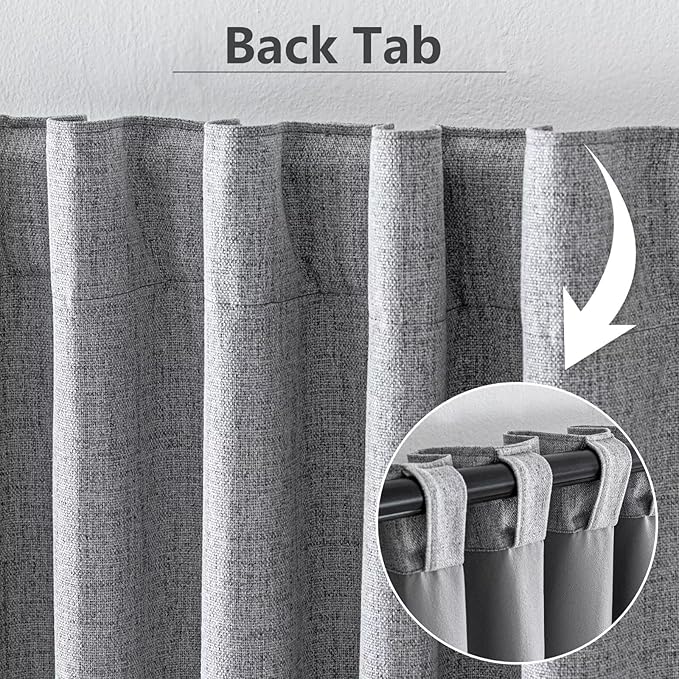 100% Blackout Curtains for Living Room, 72 Inch Curtains 2 Panel Set Light Blocking, Back Tab & Rod Pocket Thermal Insulated Drapes Bedroom Windows Home Decor(52W × 72L inch, Light Grey)