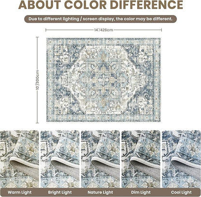 zesthome 10x14 Area Rugs-Washable Rug for Living Room, Non-Slip Backing Rugs, Stain Resistant 10x14 Rug for Bedroom, Ultra-Thin Low Pile Rugs, Vintage Large Home Decor