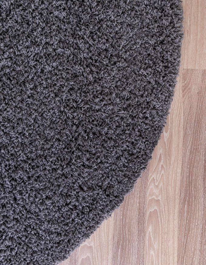 Unique Loom Solid Shag Collection Area Rug (12' 4" Round, Graphite Gray)