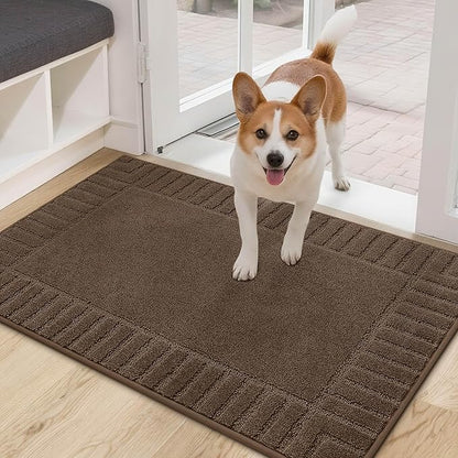 BEQHAUSE Door-Mat-Non-Slip Dirt Trapper Door Mats Low-Profile Front Door Mat Absorbent Floor Mats for Entryway Washable Mud Resistant Home Entrance Doormat,Brown,24"x36"