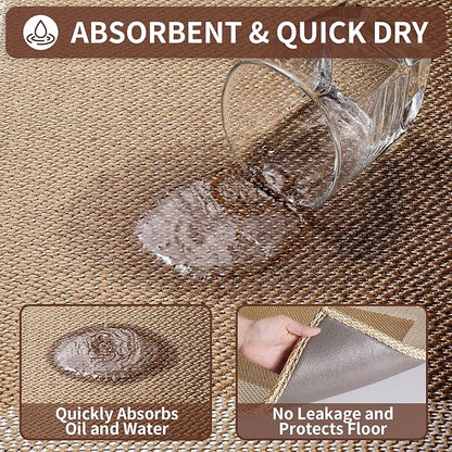 Kitchen Mats for Floor, Super Absorbent Kitchen Rugs Non Slip Washable, Soft Braided Kitchen Runner Rug, Standing Mat Kitchen Sink Mat, Easy to Clean, Brown 17x59