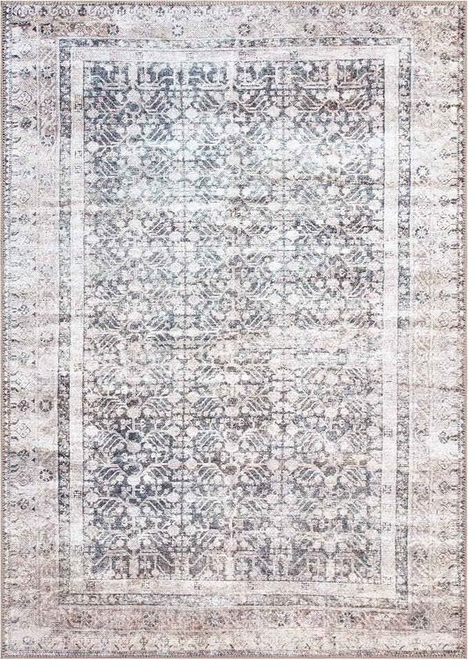 Bloom Rugs Washable Non-Slip 3' x 5' Rug - Tan/Blue/Green Traditional Area Rug for Living Room, Bedroom, Dining Room, and Kitchen - Exact Size: 3' x 5'