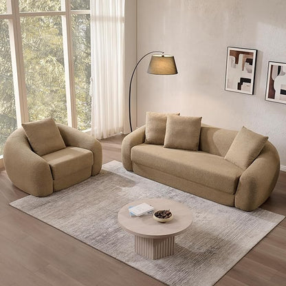 SICOTAS 49.9" Curved Convertible Sofa Couch Bed for Living Room Futon Cloud Boneless Sleeper Chair Pull Out Floor Couch with Deep Seat Single Sofa Foam Lounger No Assembly for Bedroom Apartment, Brown