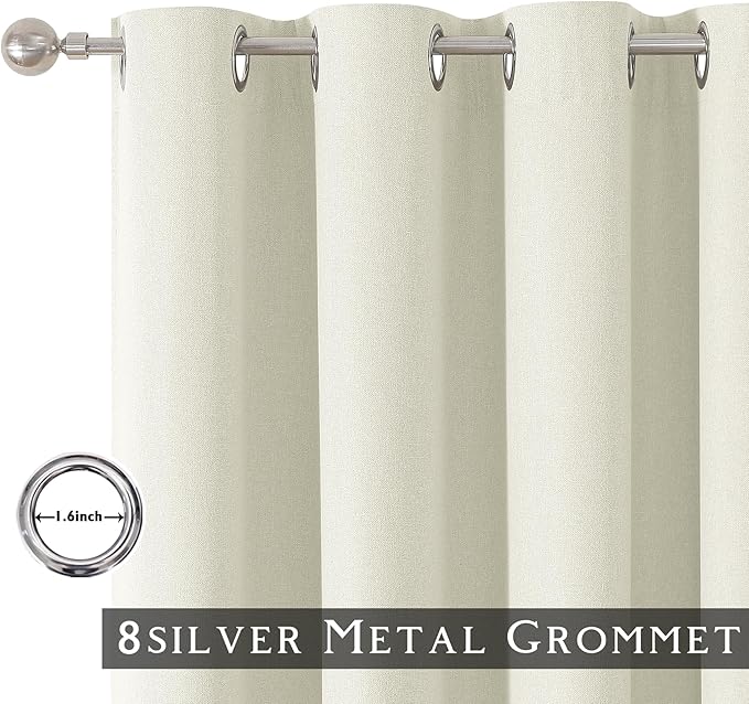 ChrisDowa 100% Blackout Iovry Solid Curtains 120 Inches Long 2 Panels for Bedroom Living Room,Farmhouse Room Darkening Thermal Insulated Soundproof Grommet Top Window Treatment Drapes,52x120