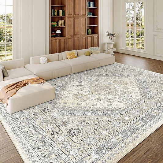 zesthome 9x12 Area Rugs,Stain Resistant Washable Rug,Ultra-Thin Rugs for Living Room,Bedroom,Non-Slip Backing Home Decor Large Area Rug (Beige,9'x12')