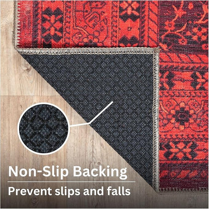 Bloom Rugs Washable Non-Slip 8' x 10' Rug - Red Traditional Bordered Area Rug for Living Room, Bedroom, Dining Room, and Kitchen - Exact Size: 8' x 10'
