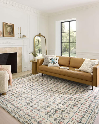 Loloi Rifle Paper Co. Eden Collection EDE-03 Lattice Ivory 7'-6" x 9'-6" Area Rug feat. CloudPile™