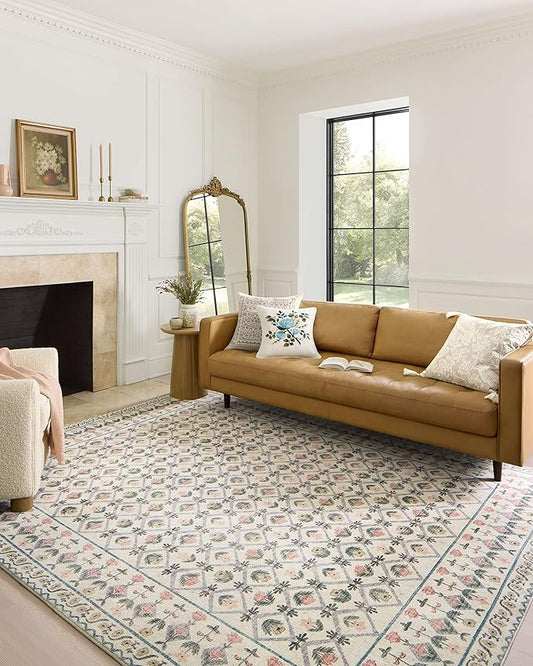 Loloi Rifle Paper Co. Eden Collection EDE-03 Lattice Ivory 7'-6" x 9'-6" Area Rug feat. CloudPile™