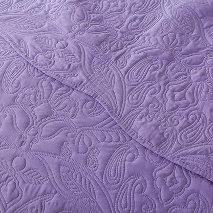 HoneiLife Quilt Sets King Size - 3 Pieces Microfiber Quilt Set Lightweight Bedspreads Reversible Coverlets Rustic Bed Cover King Quilt Bedding Set All Season Quilts-Purple