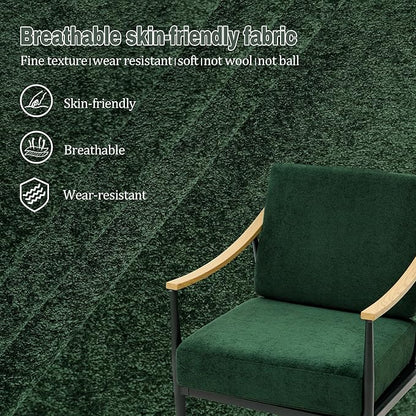 Modern Accent Chairs Set of 2 for Living Room Bedroom Mid Century Arm Chairs Upholstered Office Accent Chairs Comfy Waiting Room Chairs with Metal Frame, Green