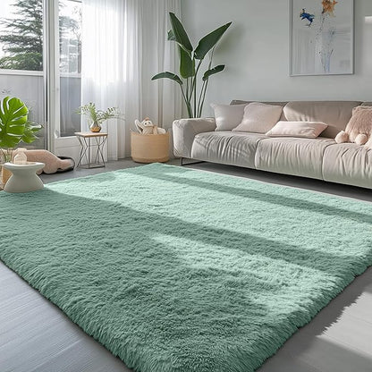 PAGISOFE Machine Washable Sage Green Rugs for Bedroom, 3x5 Ft Shaggy Rug Plush Fuzzy Carpet for Living Room, Fluffy Green Rugs Home Decor Aesthetic,Non-Slip Rug for Nursery Room Decor Girls Boy
