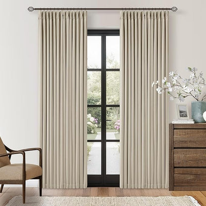 Neutral Beige Linen Pinch Pleated Blackout Curtains 84 Inches Long for Bedroom Living Room Darkening 100% Black Out Pinch Pleat Drape with Liner Farmhouse 84 Inch Curtain for Dining Room Oatmeal Sand