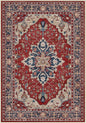 Area Rugs Round 8ft Washable Non-Slip, Floral Vintage Distress Print Pattern Medallion Carpet for Living Room Bedroom Dining Room, Red Blue