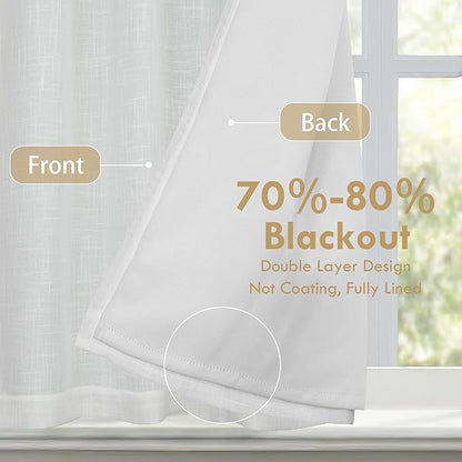 DriftAway Double Layer Linen Blackout Tie Up Curtains Thermal Insulated Fully Lined Balloon Roman Shade Bathroom Window Adjustable Rod Pocket for Small Window 31 Inch by 47 Inch White