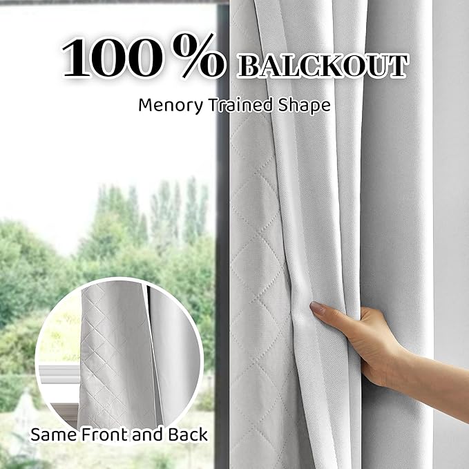 3-in-1 100% Blackout Curtains 120 Inches Long, Thermal Insulation, Soundproof Back Tab Drapes for Bedroom Living Room Sliding Glass Door, with Pin Hooks, Grayish White 50x120 Inch 1 Panel