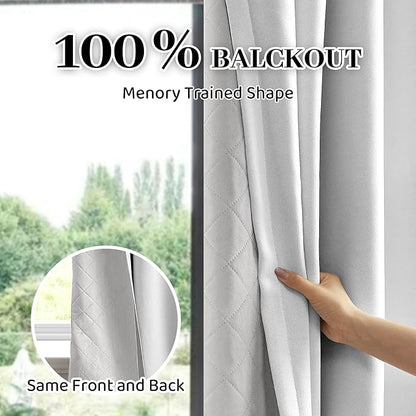 3-in-1 100% Blackout Curtains 120 Inches Long, Thermal Insulation, Soundproof Back Tab Drapes for Bedroom Living Room Sliding Glass Door, with Pin Hooks, Grayish White 50x120 Inch 1 Panel