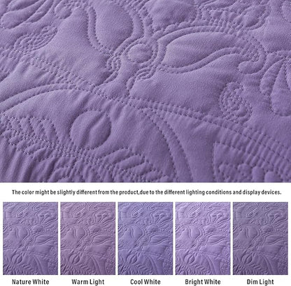 HoneiLife Quilt Sets King Size - 3 Pieces Microfiber Quilt Set Lightweight Bedspreads Reversible Coverlets Rustic Bed Cover King Quilt Bedding Set All Season Quilts-Purple