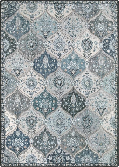 Lahome Moroccan Trellis Washable Area Rug, 5x7 Rugs for Living Room Bedroom, Indoor Non-Slip Oriental Accent Throw Large Carpet for Kitchen Entryway Bathroom Office, Blue