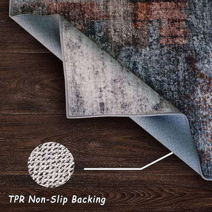 vivorug Grey 9x12 Area Rugs for Living Room, Non Slip Machine Washable Modern Abstract Rug, Ultra-Thin Lightweight Large Area Rug Carpet for Bedroom, Dining Room, Low Pile