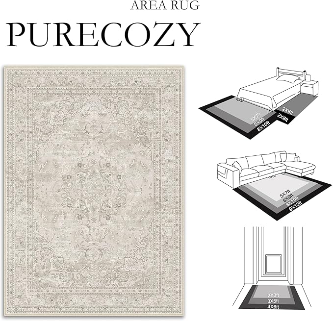 Beige 3x5 Area Rug Washable Vintage Carpet for Entryway Office Soft Retro Floral Kitchen Low Pile Thin Door Mat Non Slip Central Medallion Throw Rug for Bathroom Bedroom Dining Living Room
