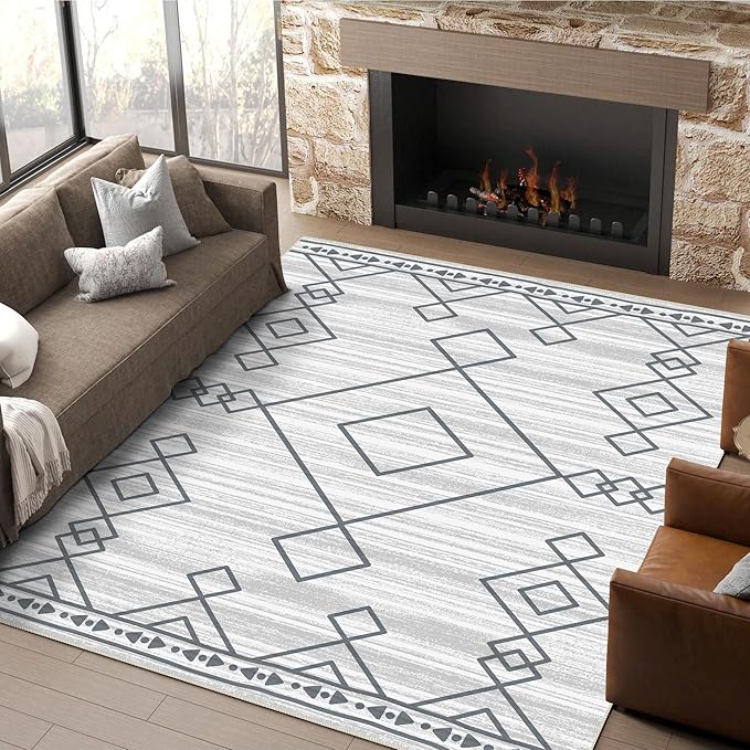 4x6 Rug, Small Area Rug for Living Room, Bedroom, Kitchen, Machine Washable Non-Slip Throw Rug, Low Pile Carpet Western Rug for Entryway Nursery Coffee Table, Checkered