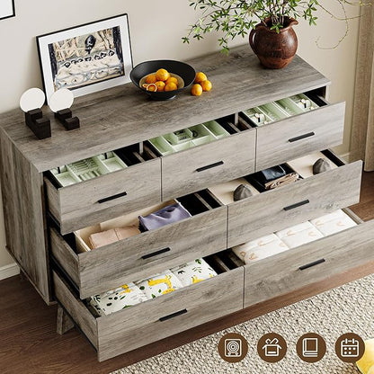 Dresser for Bedroom with 7-Drawer, 47.2" Wide Modern Chest of Drawers with Metal Handles, X-Shape Base & Adjustable Center Leg, Anti-Tip Closet Organizers and Storage