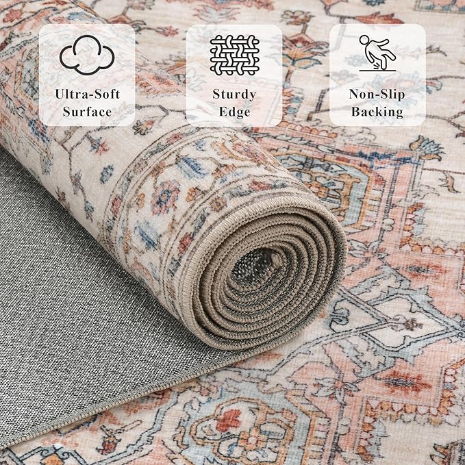 9x12 Large Area Rugs for Living Room Ultra-Soft Washable Rug Vintage Distressed Non-Slip Low Pile Stain Resistant Carpet for Bedroom Dining Room Kitchen Office