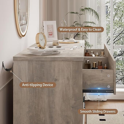 Dresser for Bedroom, 6 Drawer Wide Modern Chest of Drawers with X-Shaped Sturdy Base, Wood Double Dresser Closet Clothes Storage Organizer, Wooden TV Stand for Living Room, Hallway, Grey
