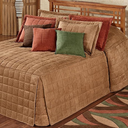 Touch of Class Camden Luxury Bedding | Neutral Camel Color | Grande Fitted Bedspread | Faux Suede Box Quilted Design | Designed 3 Piece Set Includes Cal King Bedspread and 2 King Shams