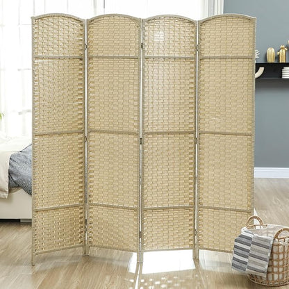 HOMCOM Room Divider, 4 Panel Folding Privacy Screen, 5.6' Tall Freestanding Partition for Home Office, Bedroom, Beige