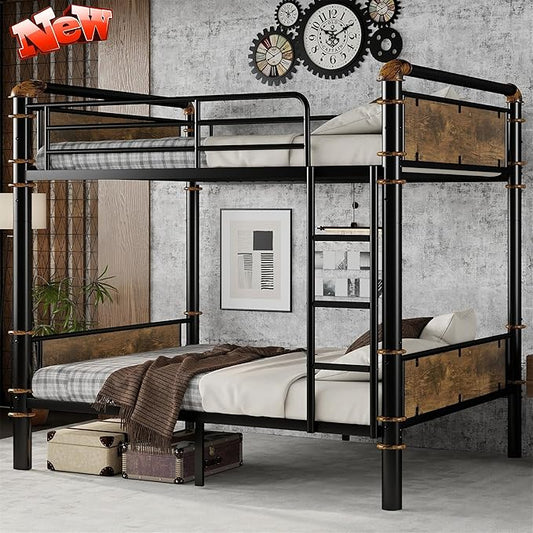 Upgraded Version Thickened Metal Heavy-Duty Twin XL Over Twin XL Bunk Bed, Best Convertible Industrial Twin XL Bunk Bed Frame with Ladder for Adults, Easy Assembly (Twin XL Over Twin XL)