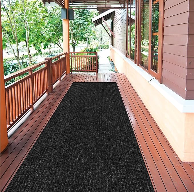 Ottomanson 2' x 53' Hallway Runner with Scraper Pile Extra Durable Non-Slip Rug Mat for Indoor & Outdoor Use - Ideal for Kitchen, Entryway, Patio & Garage - High-Traffic Carpet, Black