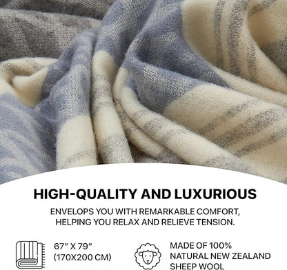 | Wool Blanket/Throw | 100% New Zealand Wool | Perfect for Home and Outdoors | Virgin Wool Throw with Fringes 67"x79" (170 x 200 cm)