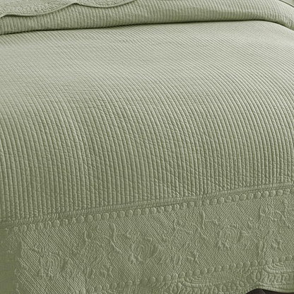MarCielo 3-Piece 100% Cotton Oversized Bedspread Lightweight Quilt Coverlet Embroidery Farmhouse Bedding Set (TG Pale Green, Oversized King (118"x106"))